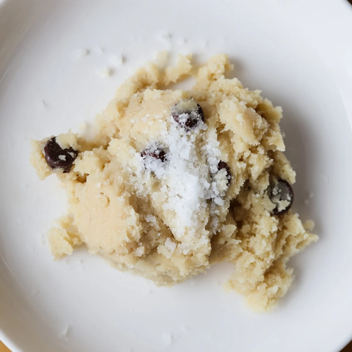 Stirring Edible Keto Cookie Dough in a bowl with erythritol and vanilla, perfect for a quick keto-friendly dessert serving.
