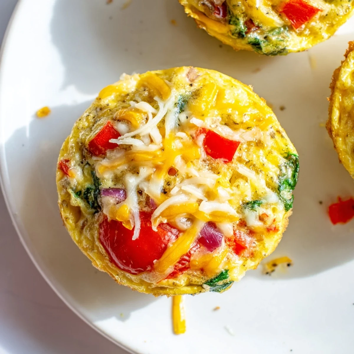 Golden-brown Best Frittata Egg Muffins with melted cheese and spinach in a muffin tin, ready to serve.