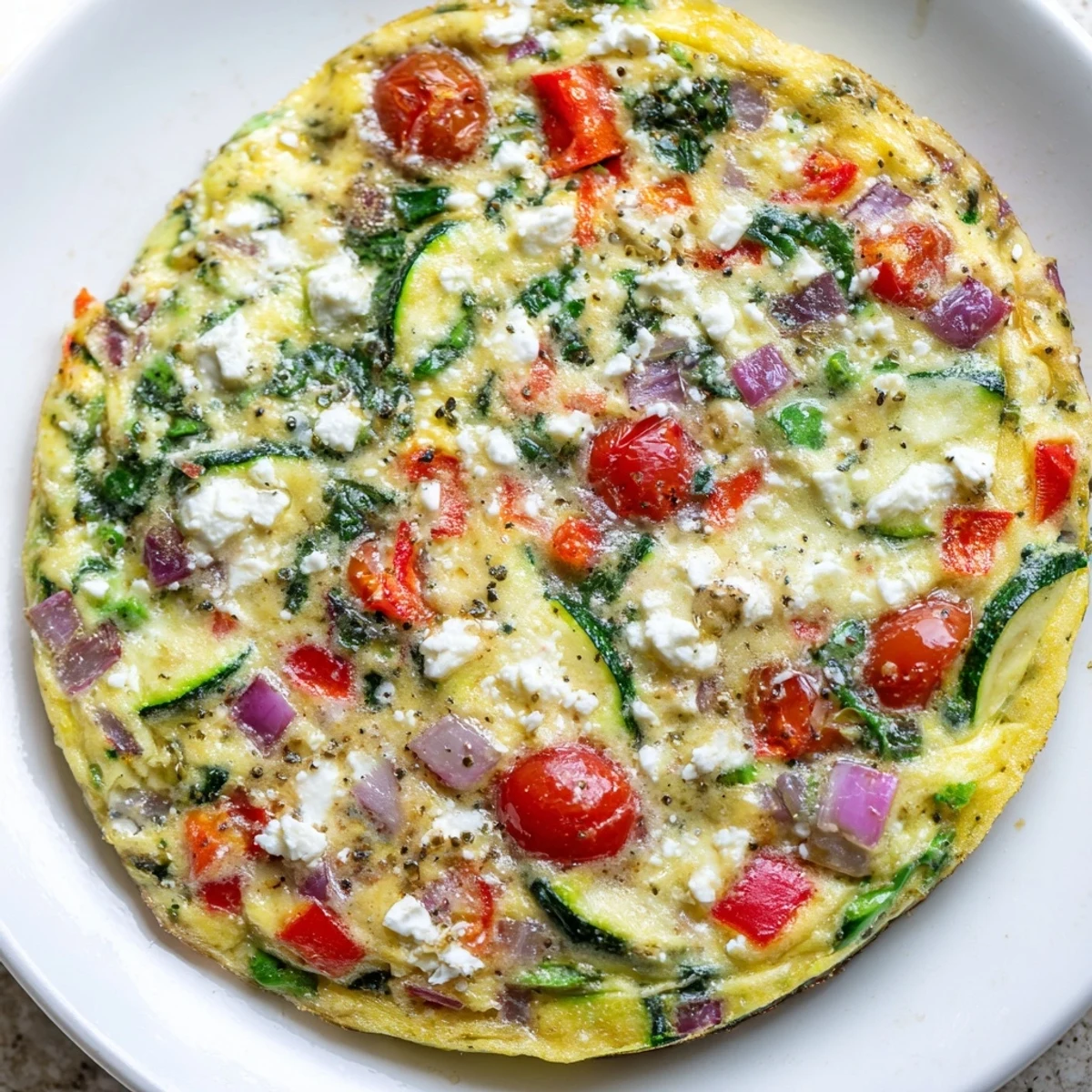A freshly cooked Veggie Air Fryer Frittata sits beside a green salad, offering a wholesome and easy vegetarian breakfast.