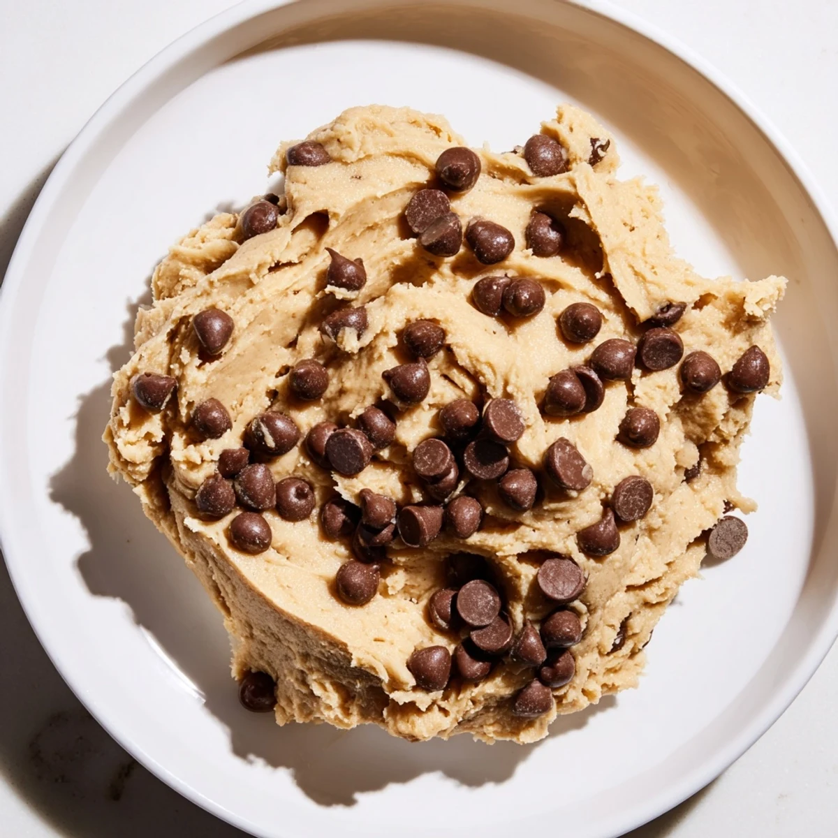 This edible Chocolate Chip Greek Yogurt Cookie Dough recipe shows a spoon ready to scoop the creamy, protein-packed dessert.