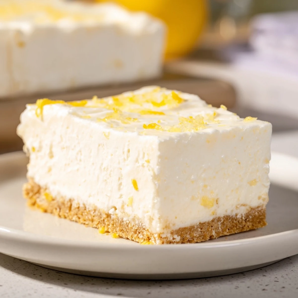 A clean slice reveals layers of tangy Rich Greek Yogurt Cheesecake and optional sour cream topping, ready to enjoy.