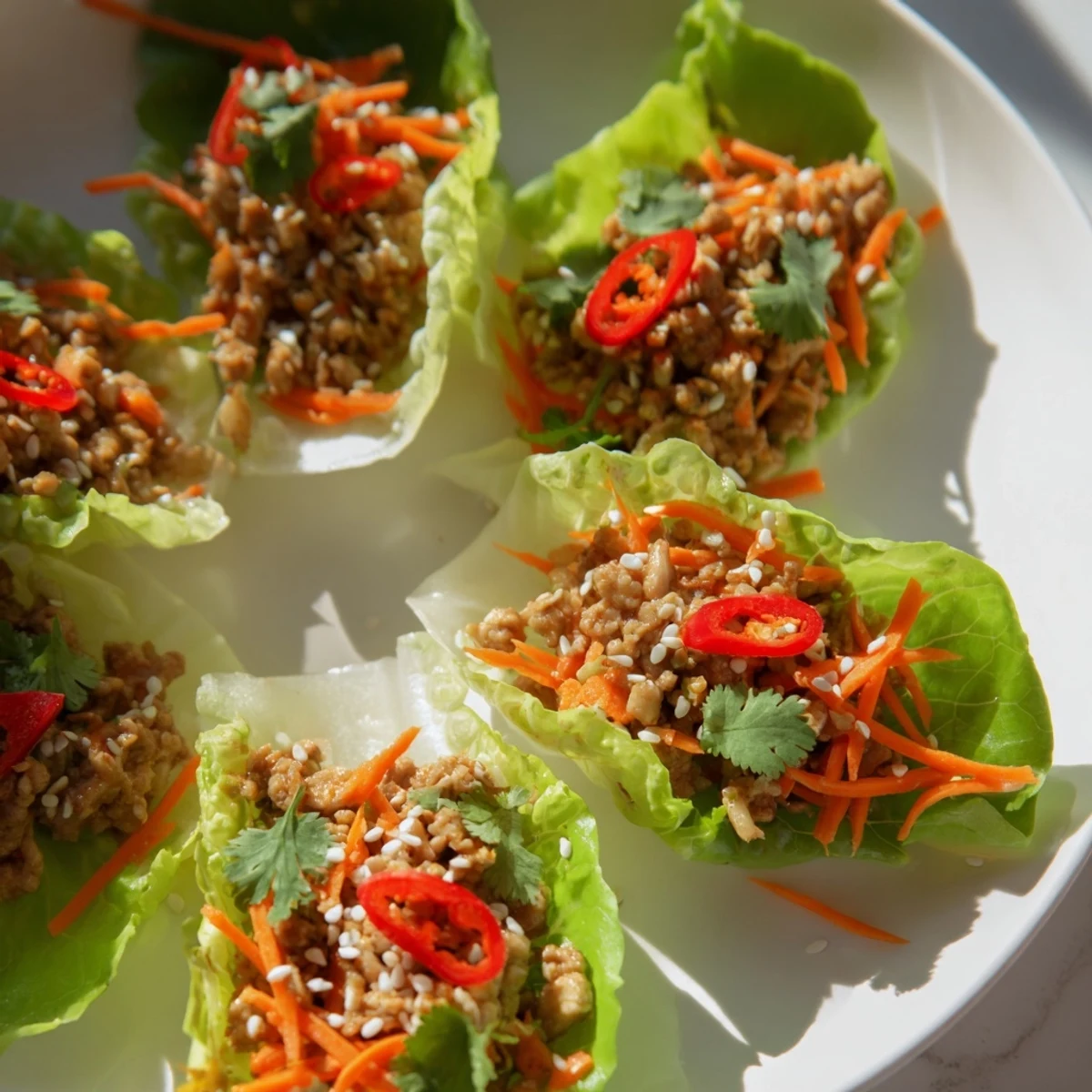 Delicious Potsticker Chicken Lettuce Boats arranged with dipping sauce for a light, Asian-inspired meal.