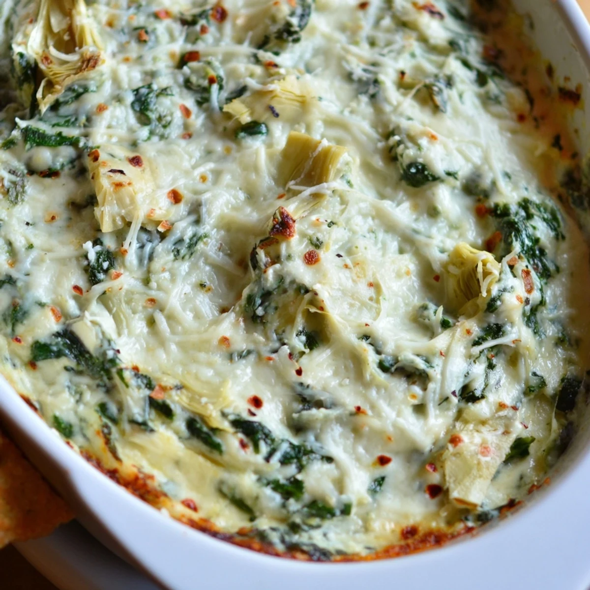 Family-style baked Spinach Artichoke Dip Ultimate Recipe, warm and inviting on a table surrounded by fresh veggies and crackers for dipping.