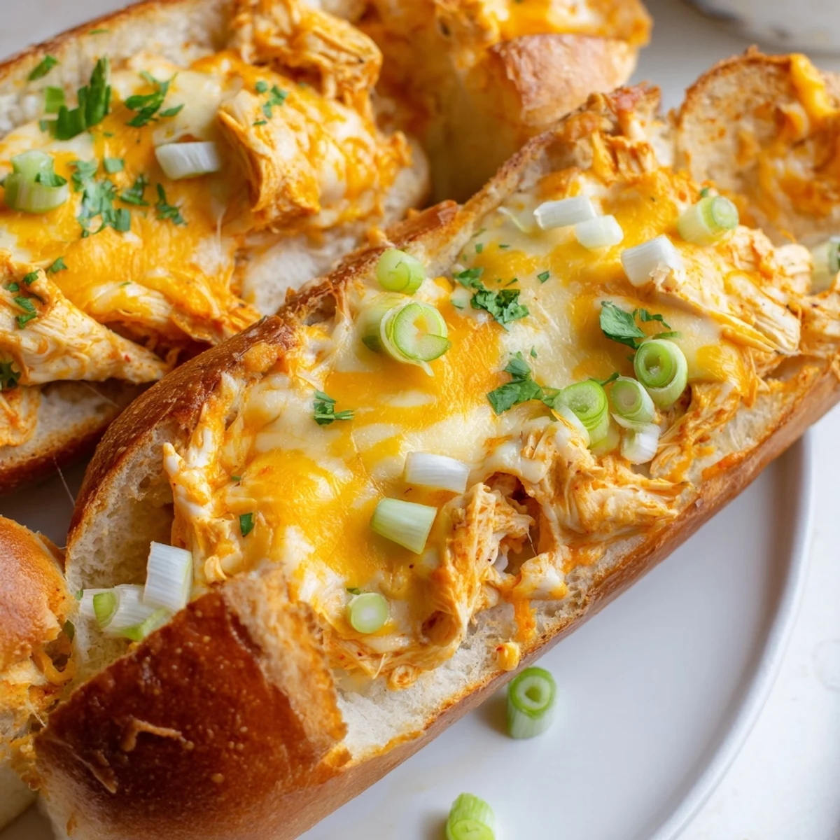 Spicy shredded chicken and creamy ranch cheese meld inside a crispy French bread loaf for dipping.