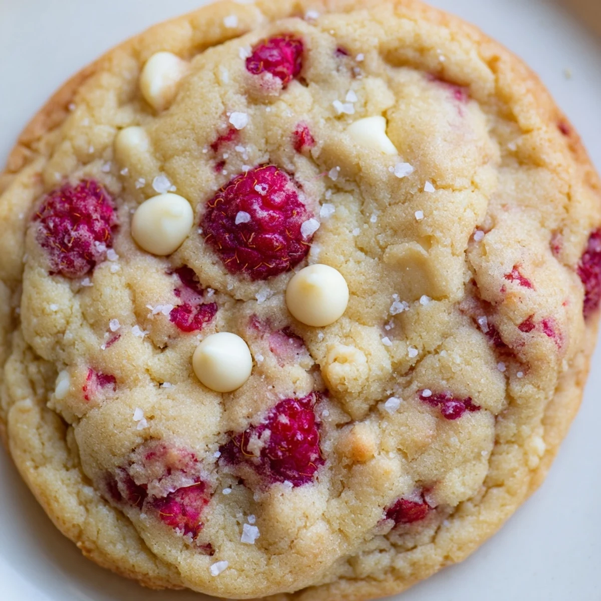 Freshly baked Lemon Raspberry Cookies on a cooling rack, showing soft centers with visible red berry pieces.