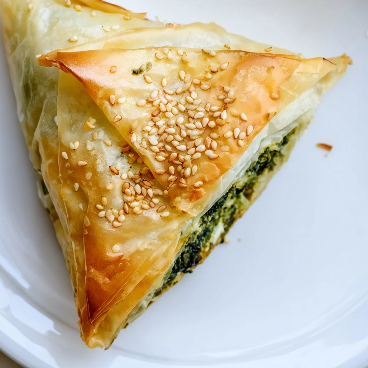 Crispy baked triangles filled with savory spinach and creamy feta cheese, ready for appetizer serving