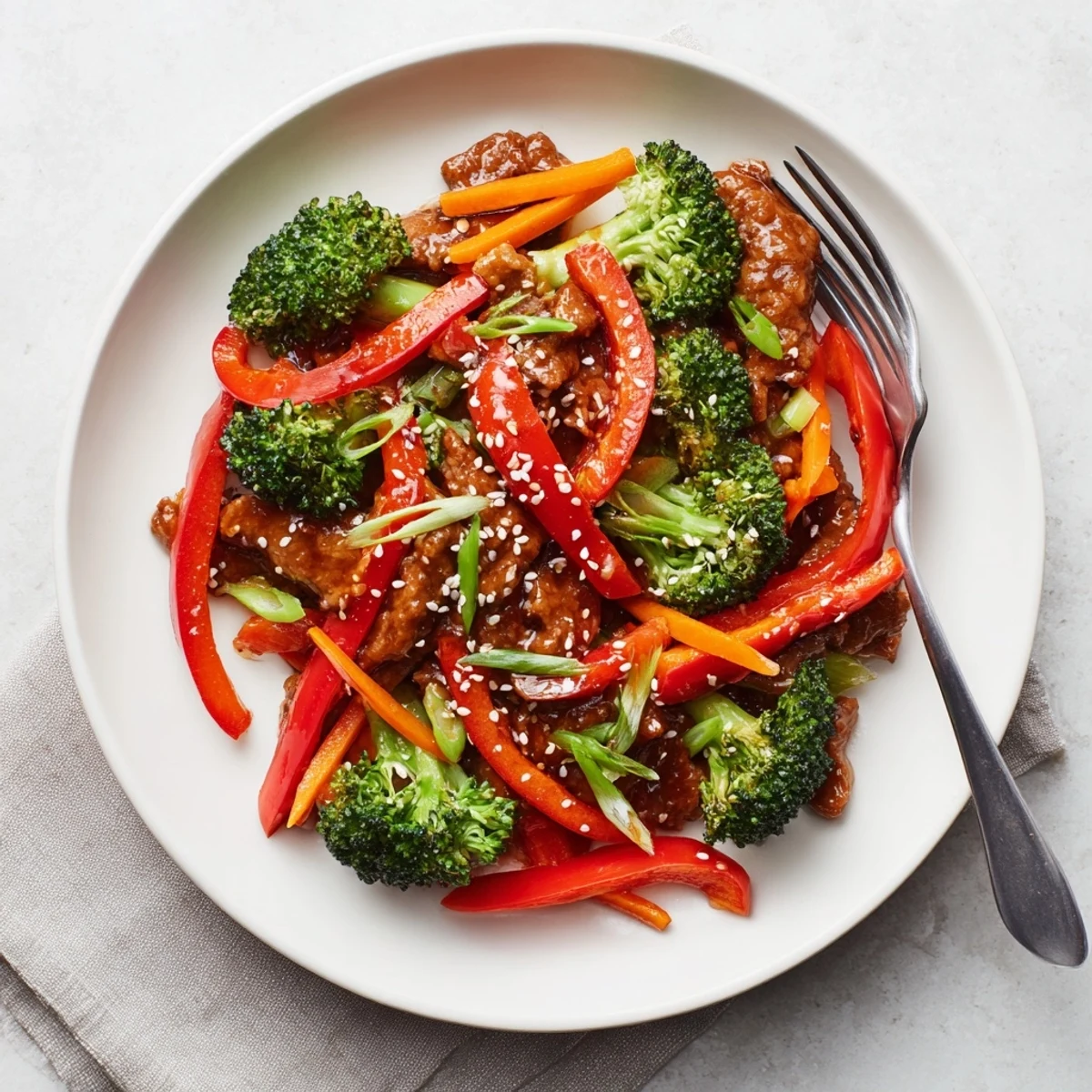 Crisp broccoli and lean ground turkey wok tossed in glossy Asian inspired glaze