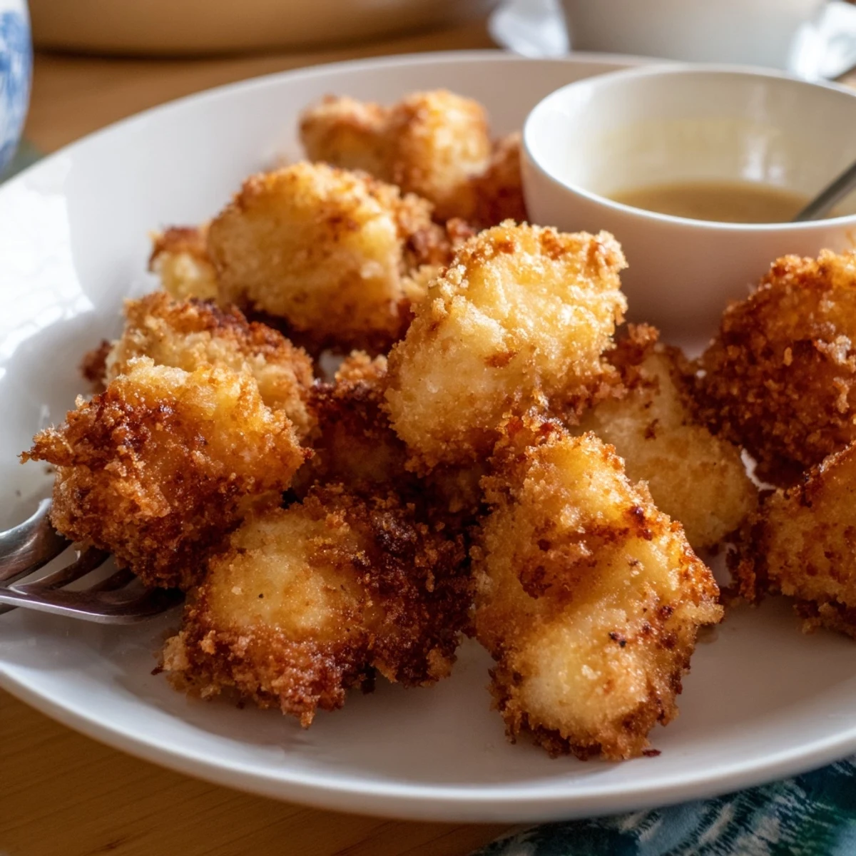 Crispy battered chicken tempura fried to golden brown perfection with sweet soy sauce on side