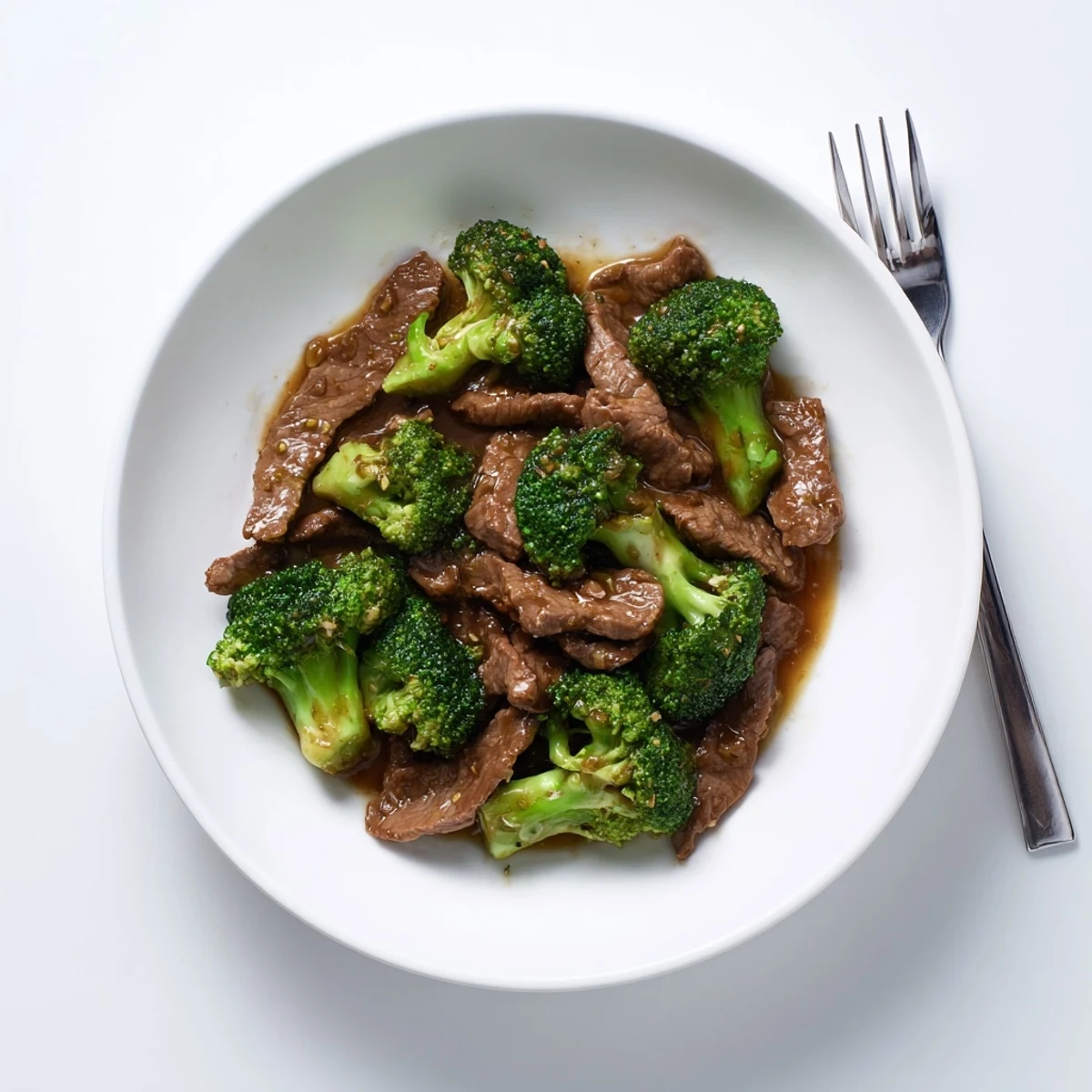 Rich beef and broccoli stir fry sauce coats tender meat and crisp broccoli flolets in glossy brown glaze