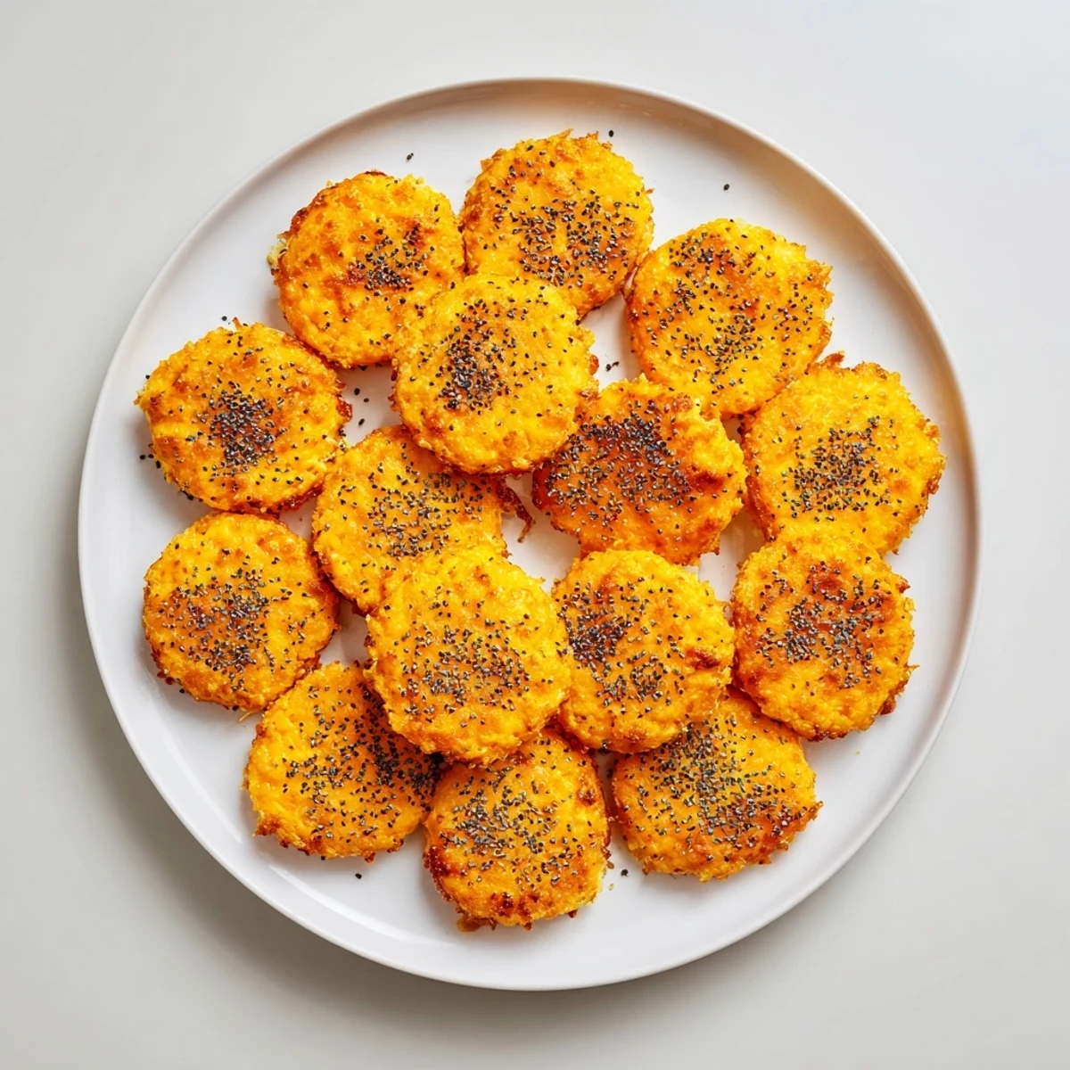 Buttery homemade cheddar cheese coins baking until crispy edges form, perfect party appetizer