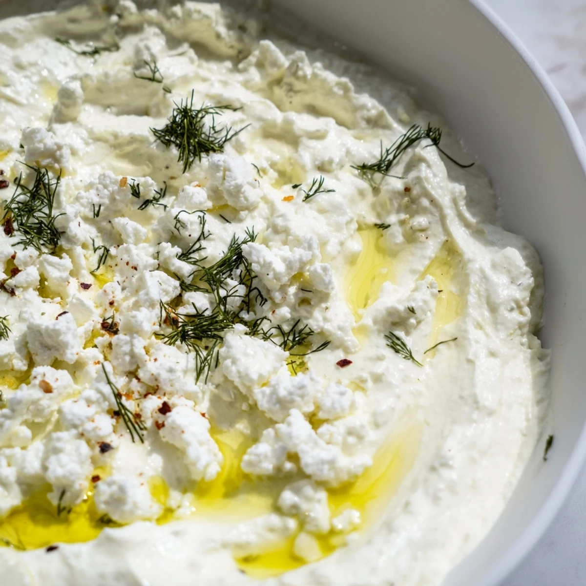 Tangy Mediterranean classic feta dip sprinkled with chili flakes alongside crisp vegetable crudités for appetizers