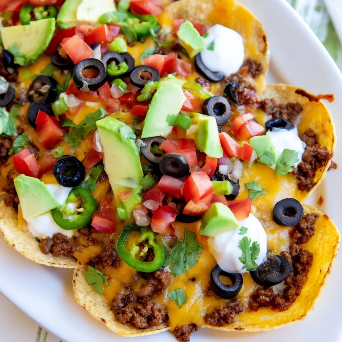 Golden Bundt Pan Nachos crowned with melted Cheddar and fresh colorful toppings