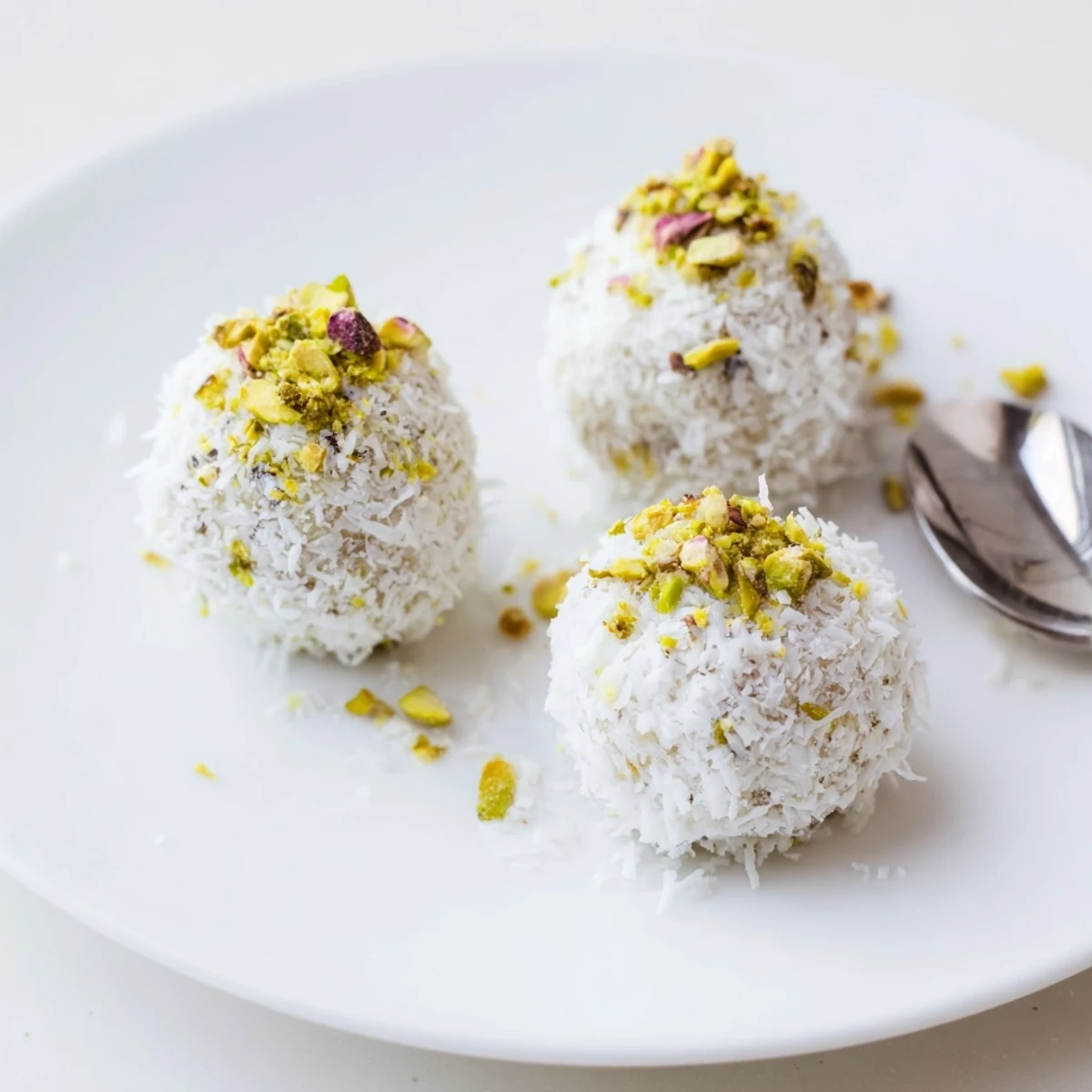 Hand-rolled mango truffles coated in smooth white chocolate and sprinkled with chopped dried mango