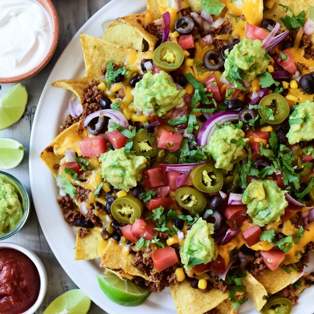Golden Bundt pan nachos topped with melted cheese and fresh colorful toppings for sharing