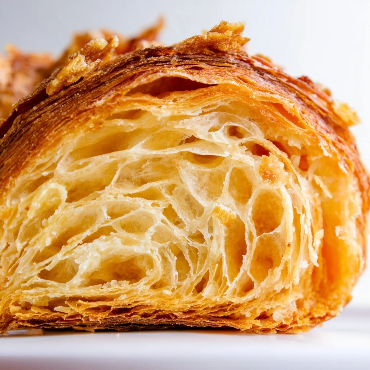 Freshly baked homemade croissant bread brushed with egg wash featuring honey drizzle