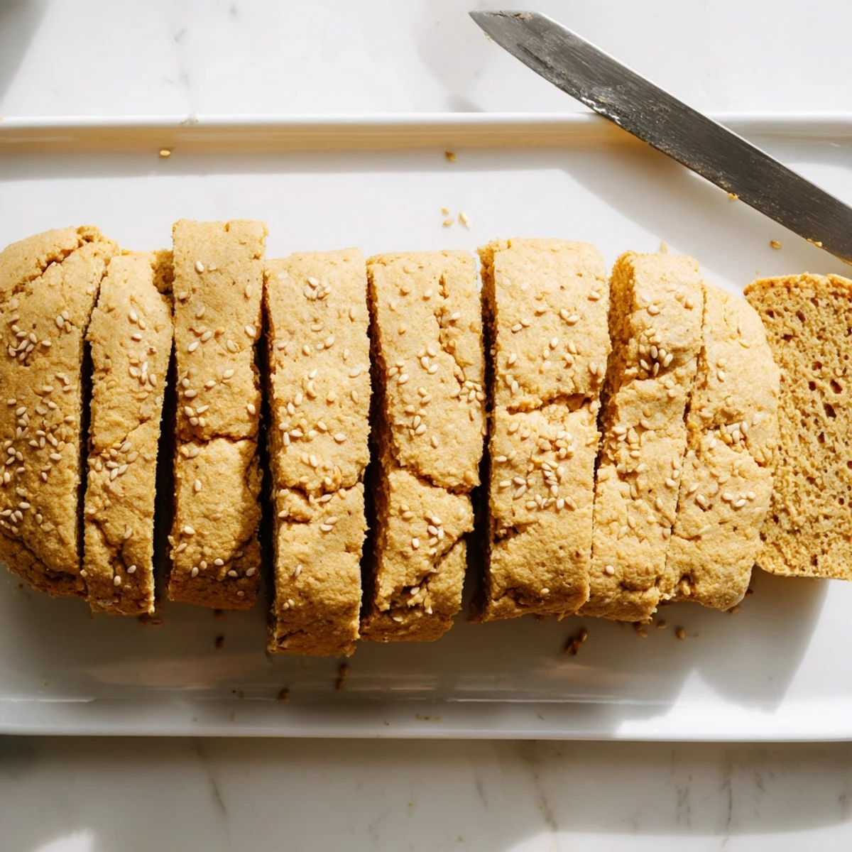 Freshly baked zero carb yogurt bread cooling on wire rack alongside container of Greek yogurt ingredients