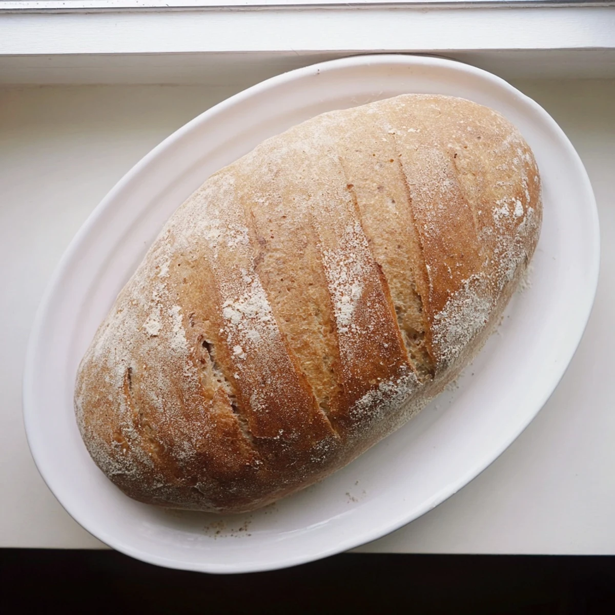 Golden-brown crusty Italian bread loaf with a chewy interior, freshly baked and sliced