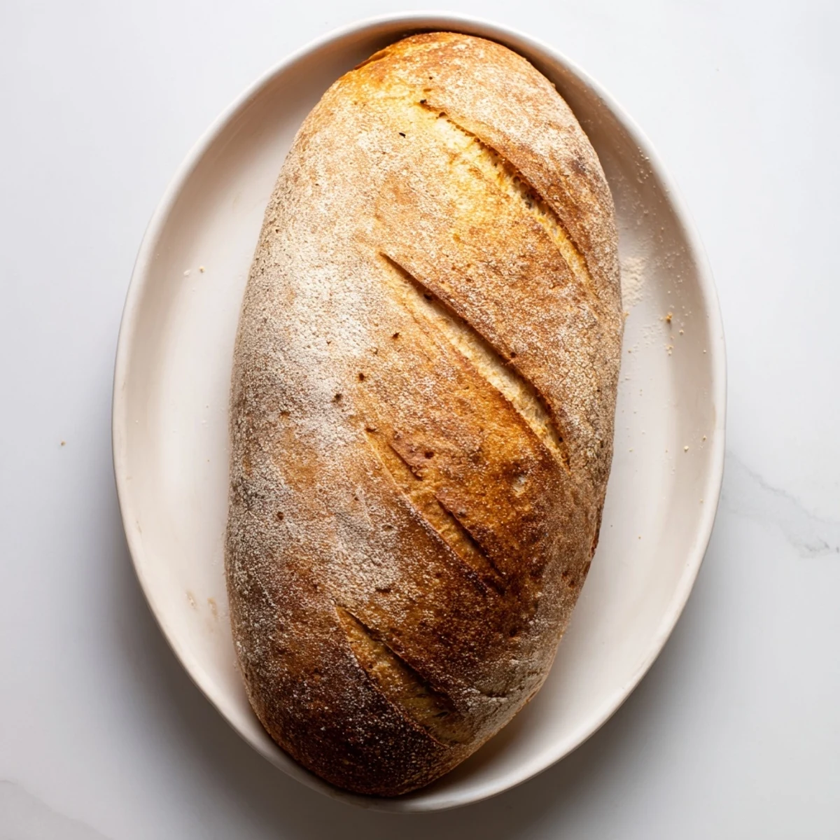 Artisan crusty Italian bread displaying golden cracks and a rustic, flour-dusted surface