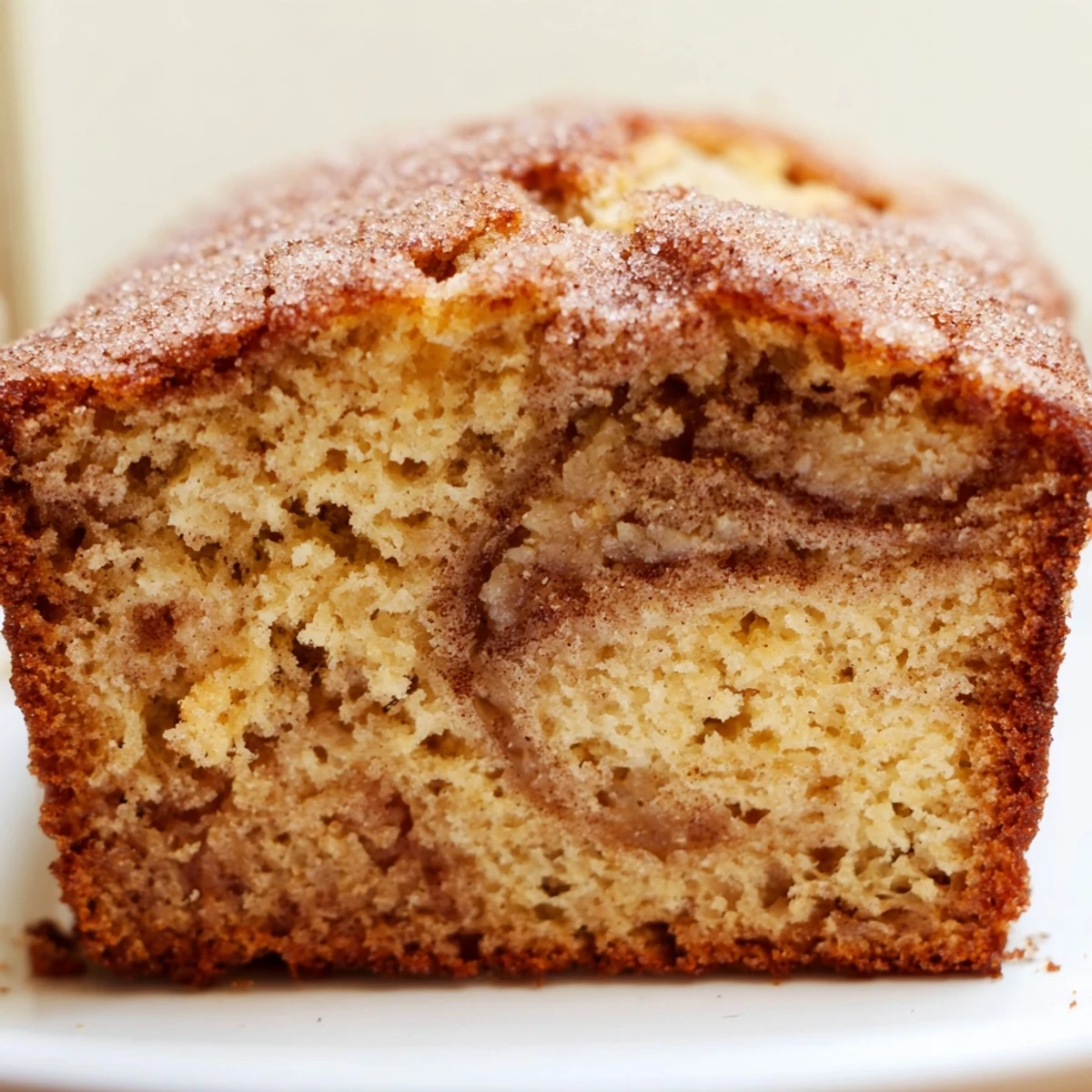 Warm Cinnamon Sugar Swirl Banana Bread with visible cinnamon marbling throughout moist crumb
