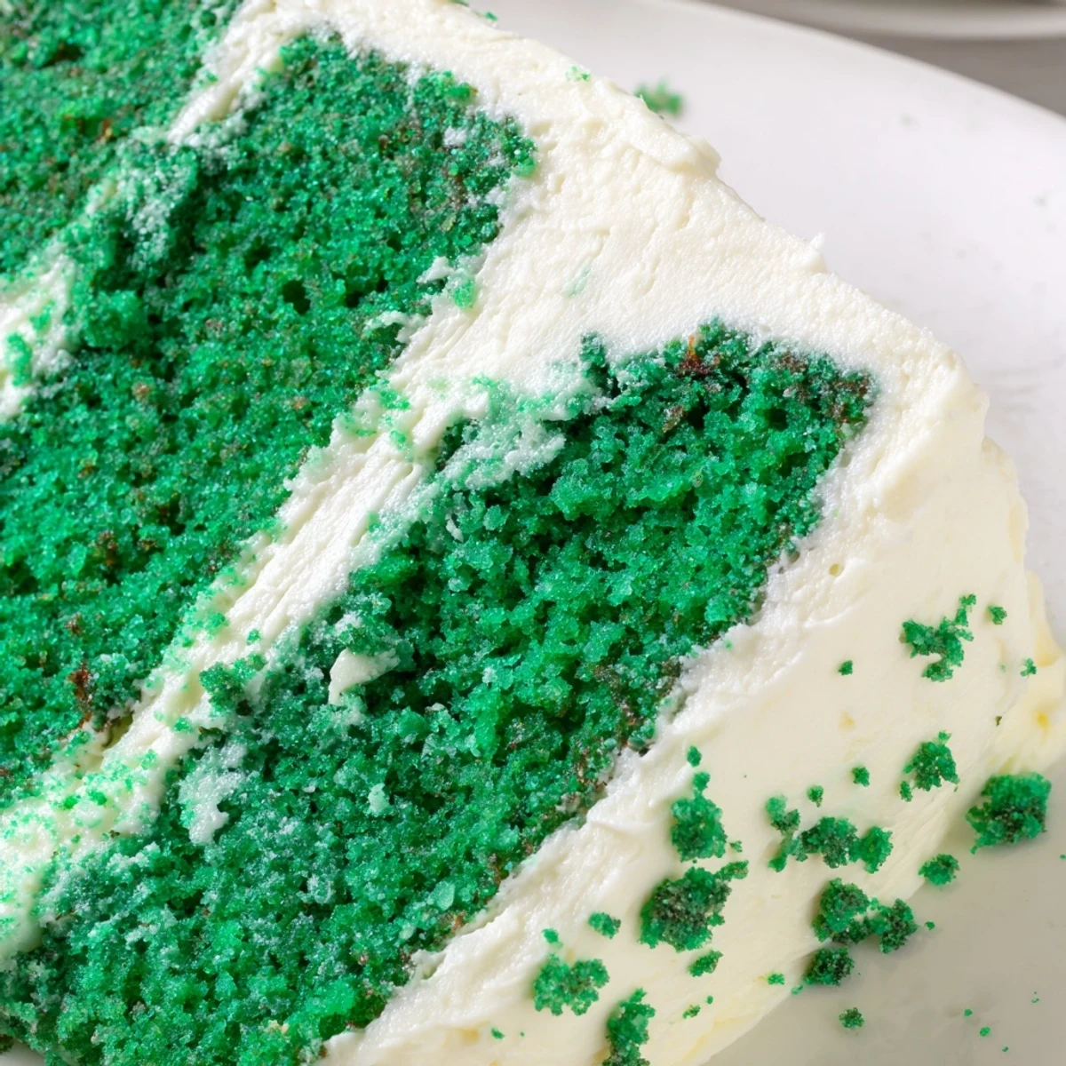 Green Velvet Cake with creamy frosting layers topped with festive green sprinkles for celebrations
