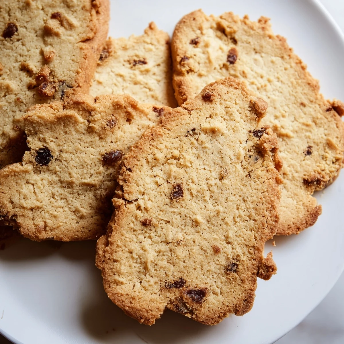 Golden espresso shortbread cookies with melty toffee chunks cooling on a wire rack