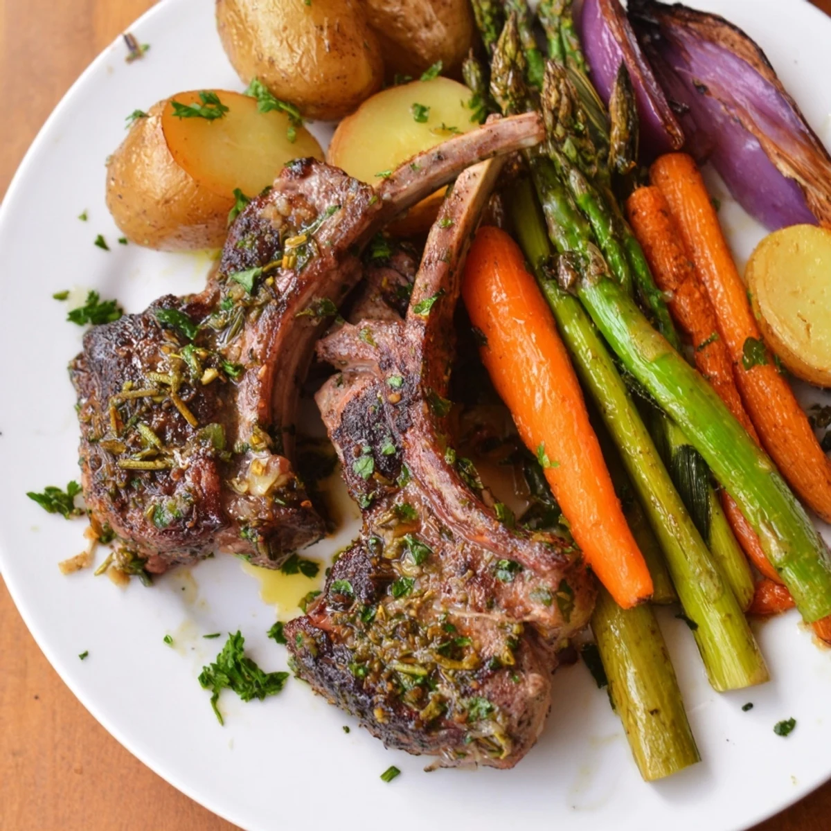 Crispy baby potatoes and tender carrots surround juicy lamb in this Easter sheet pan dinner