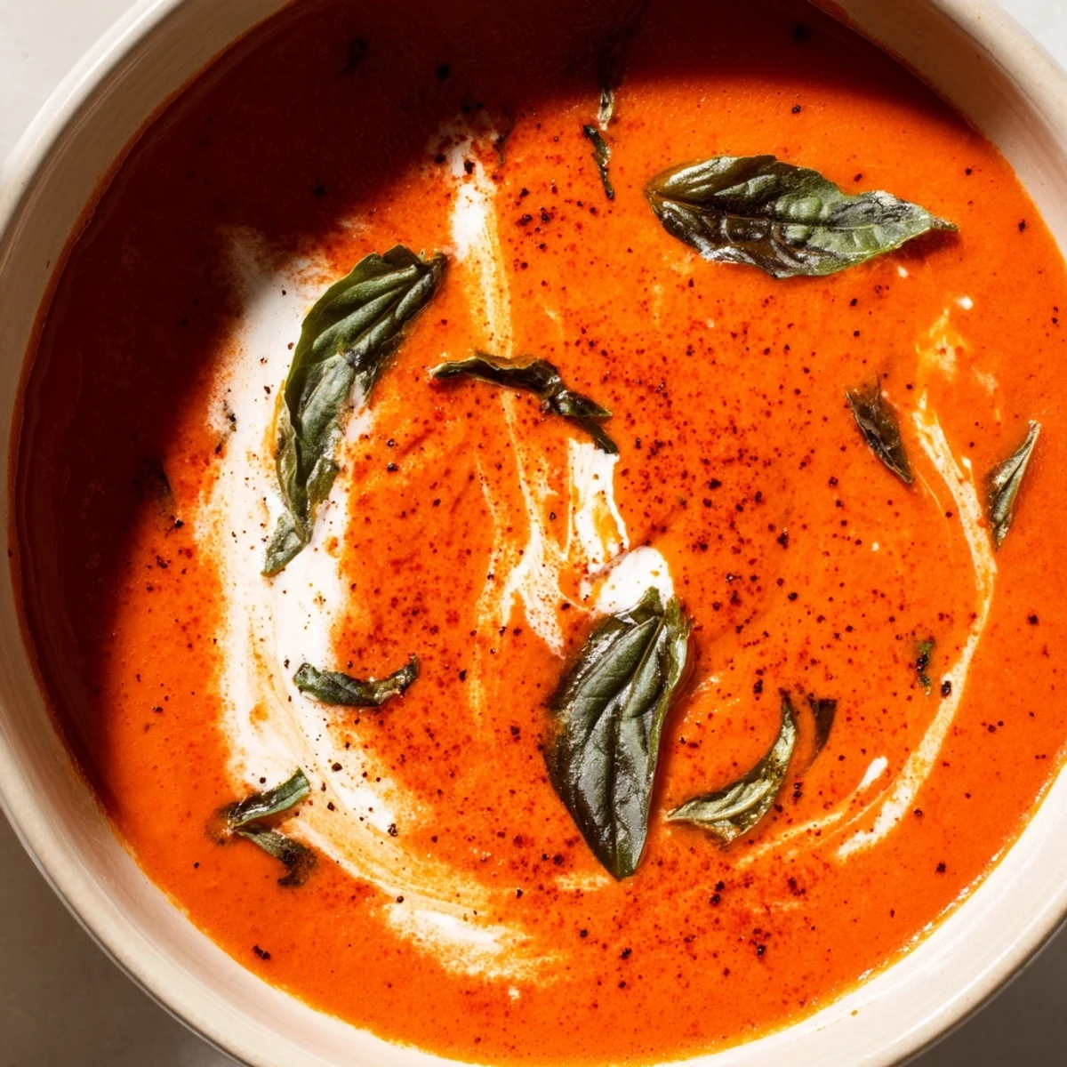 Steaming bowl of fire roasted tomato soup paired with a golden grilled cheese sandwich