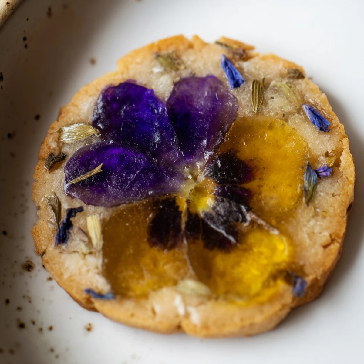 Earl Grey Stained Glass Floral Cookies arranged on a vintage porcelain plate for an elegant afternoon tea display