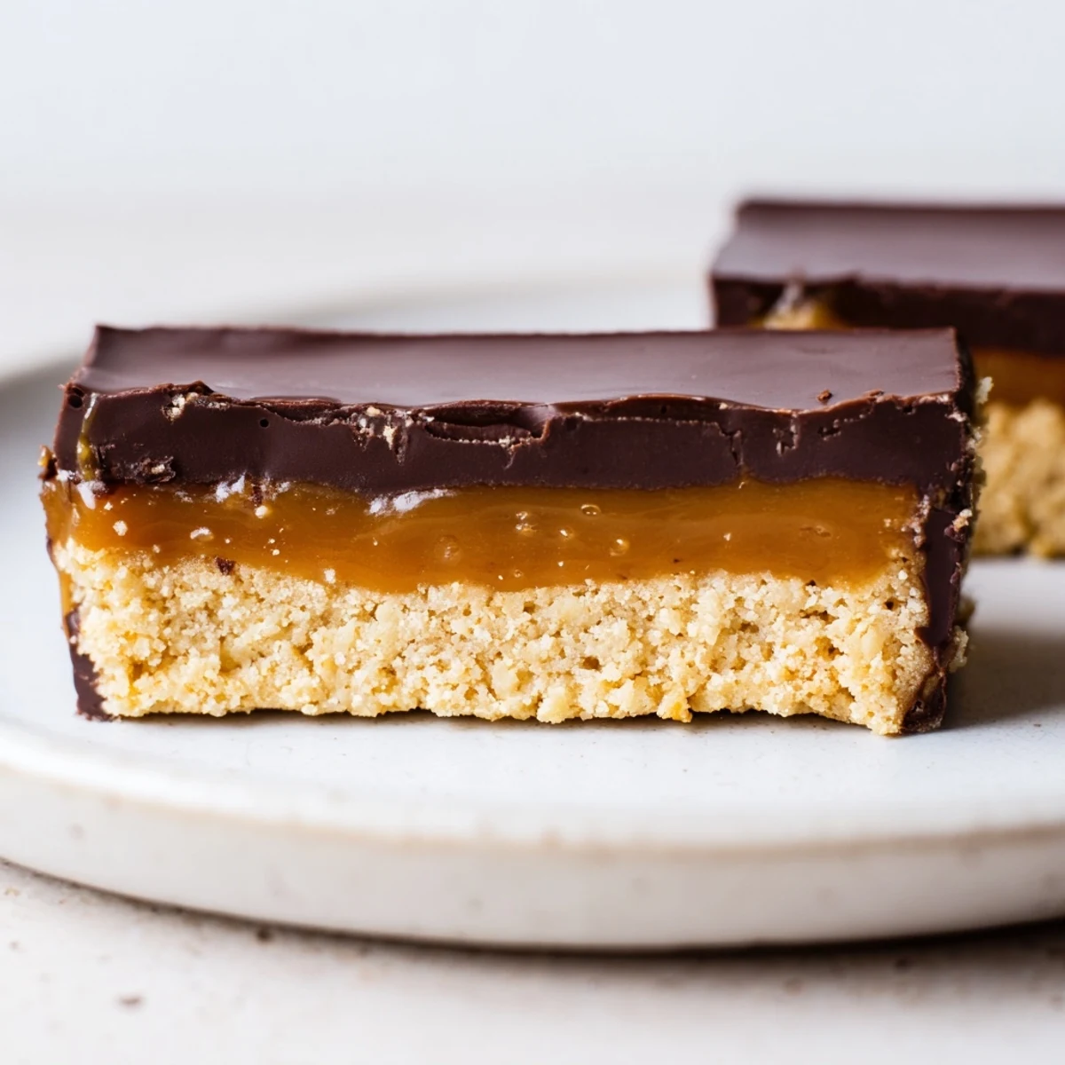 Silky date caramel oozes from these no-bake Healthy Twix Bars with chocolate topping