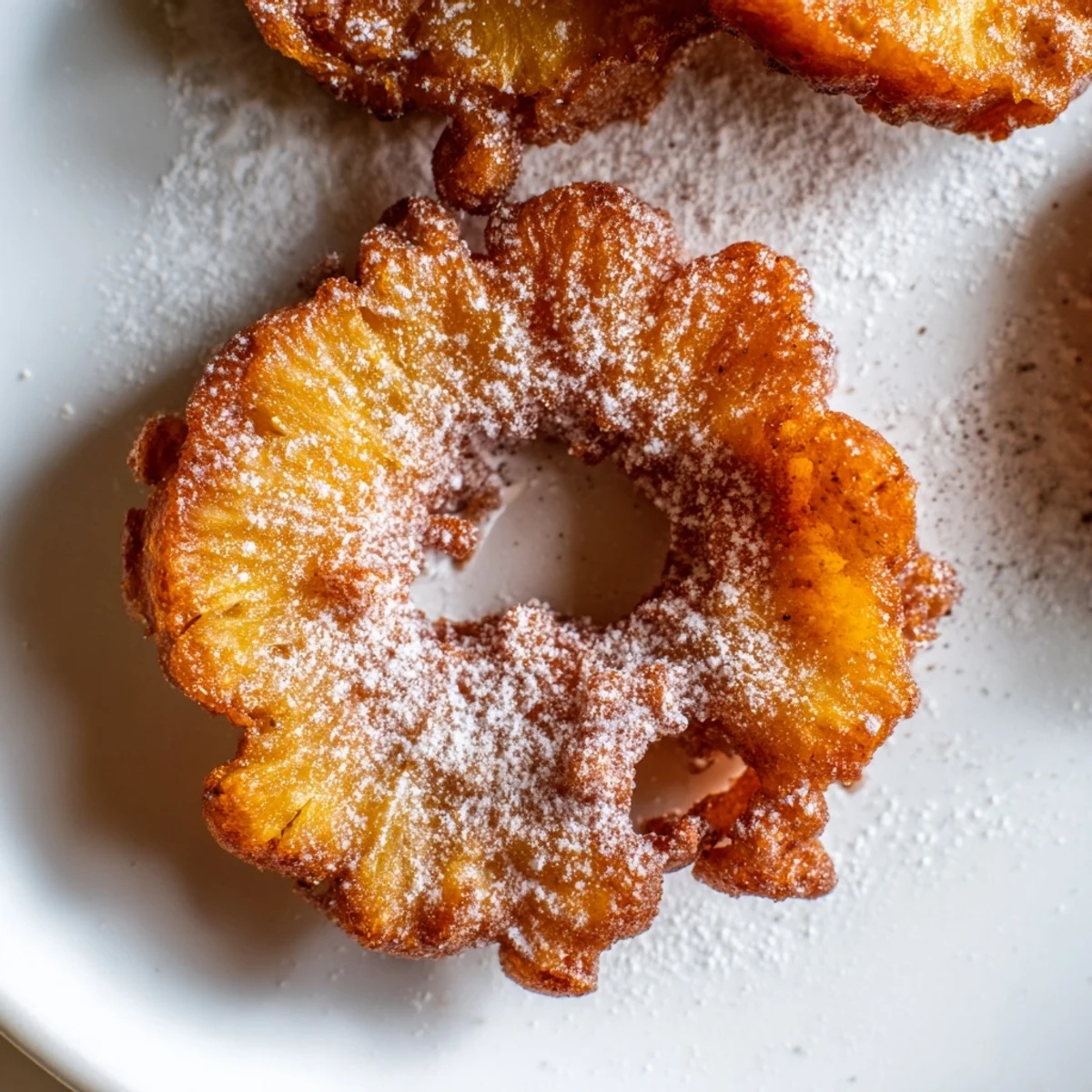 Perfectly caramelized fried pineapple rings paired with a scoop of vanilla bean ice cream