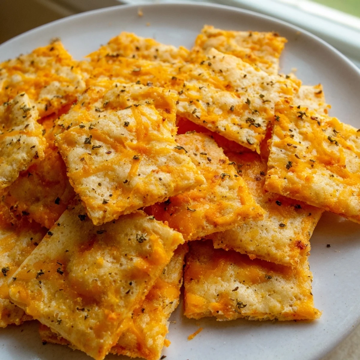 Golden taco crackers with melted cheddar and oregano, fresh from the oven
