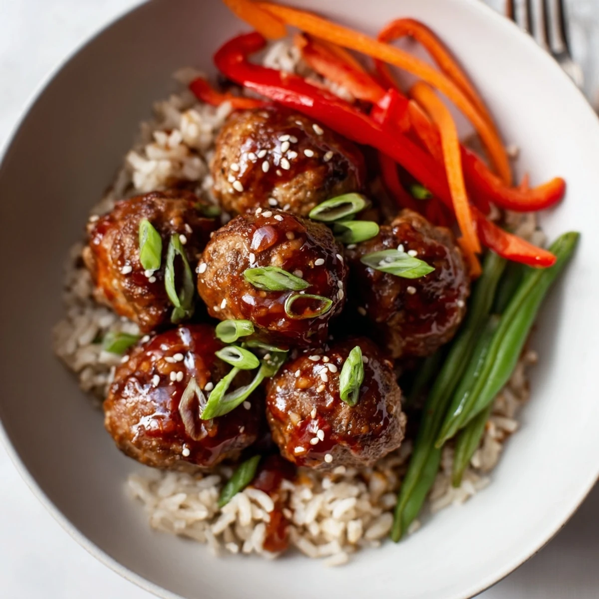 Family-style Hello Fresh Firecracker Meatballs tossed in fiery-sweet sauce, perfect weeknight dinner