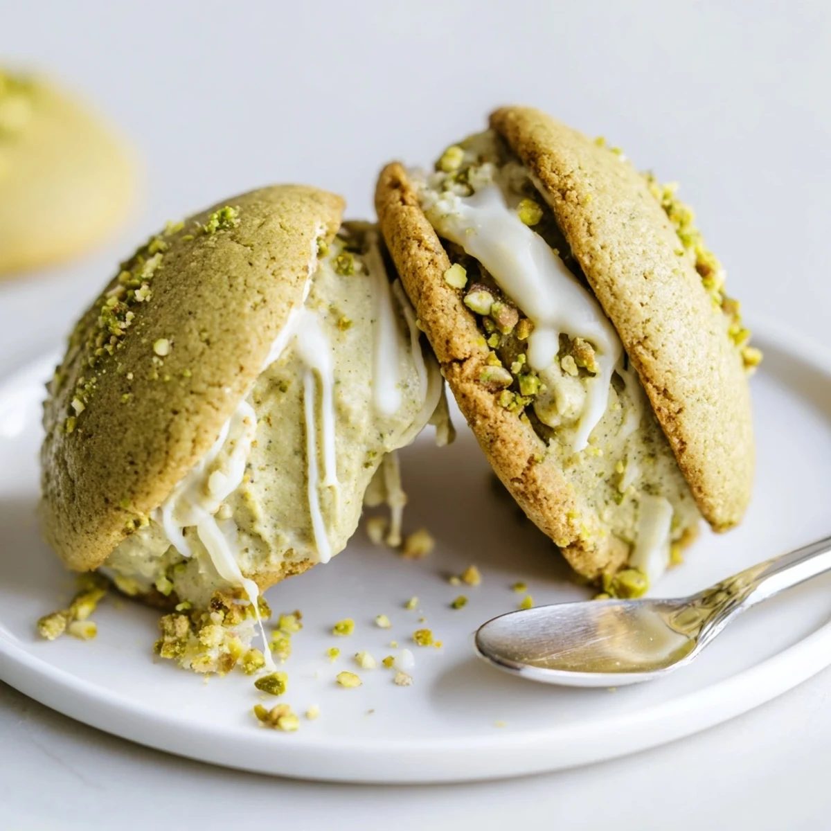 Stack of Pistachio Cream Cookies Recipe sandwiched with lush pistachio cream, perfect for tea