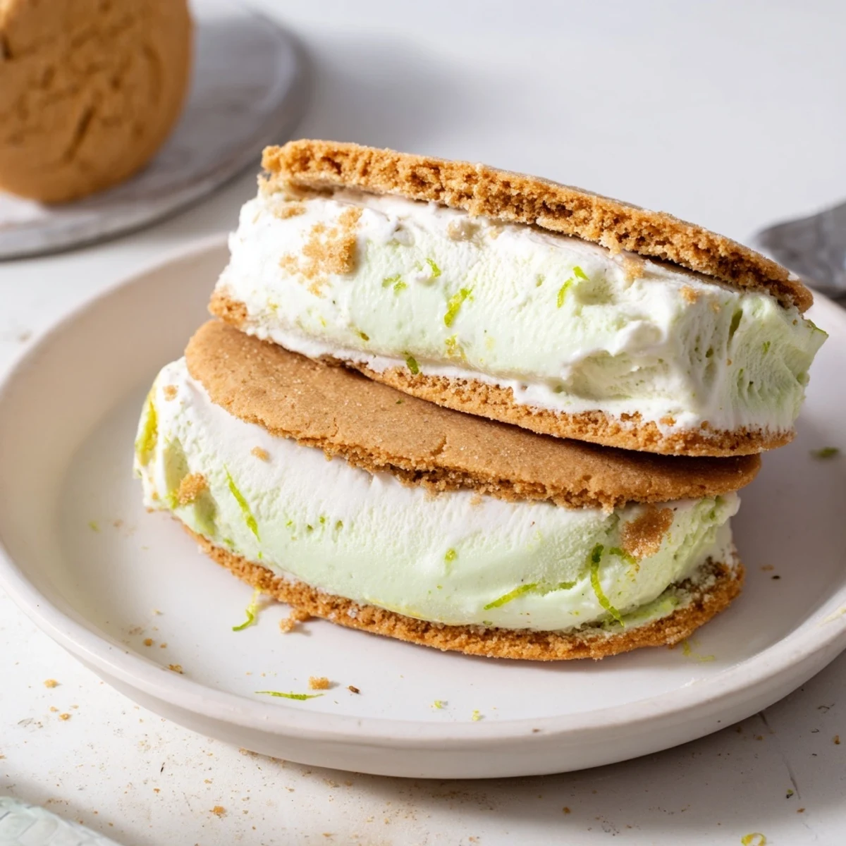 Key Lime Pie Ice Cream Sandwiches with bright lime curd and graham cookies.
