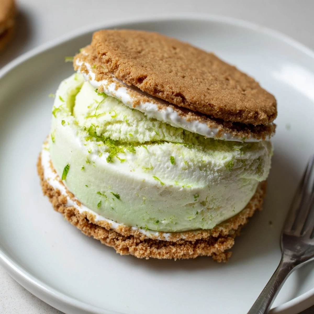 Chilled Key Lime Pie Ice Cream Sandwiches, rolled in crushed graham for crunch.