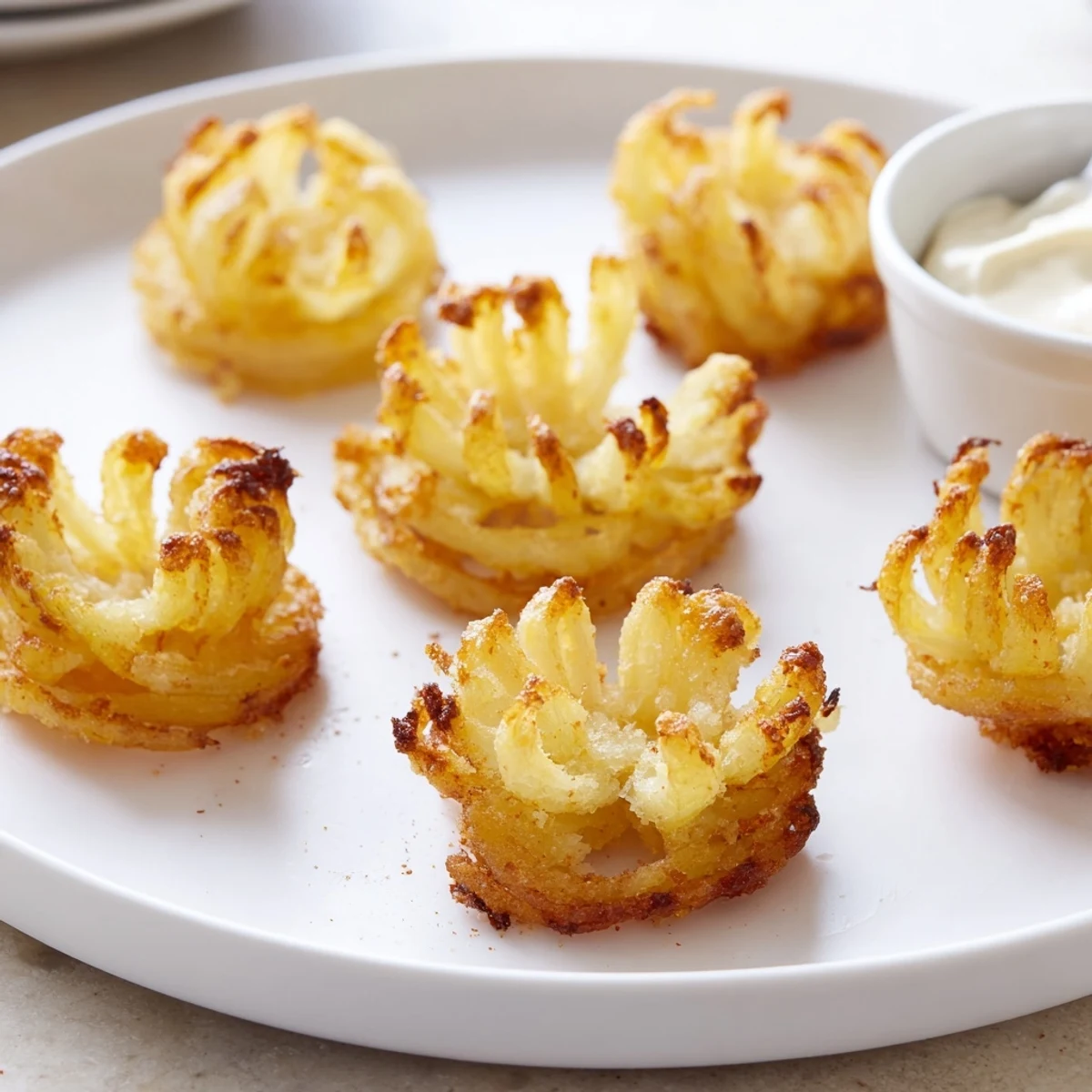 Warm Crispy Mini Bloomin Onions Recipe on platter, perfect for sharing.
