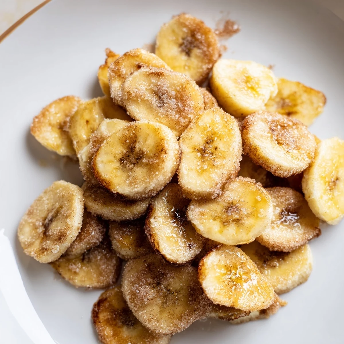 Crispy Cinnamon Sugar Air Fryer Banana Chips, golden-crisp and sweetly spiced.