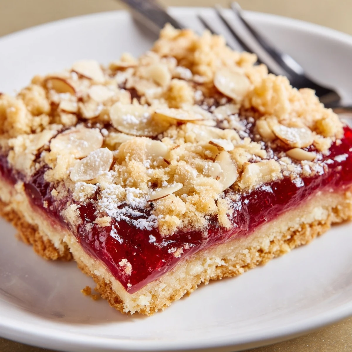 Raspberry Almond Bars cooling on parchment, golden crumble and glossy jam