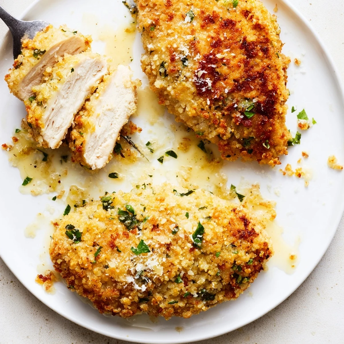 Lemon Pecorino Crusted Chicken With Creamy Lemon Sauce, golden crisp and zesty