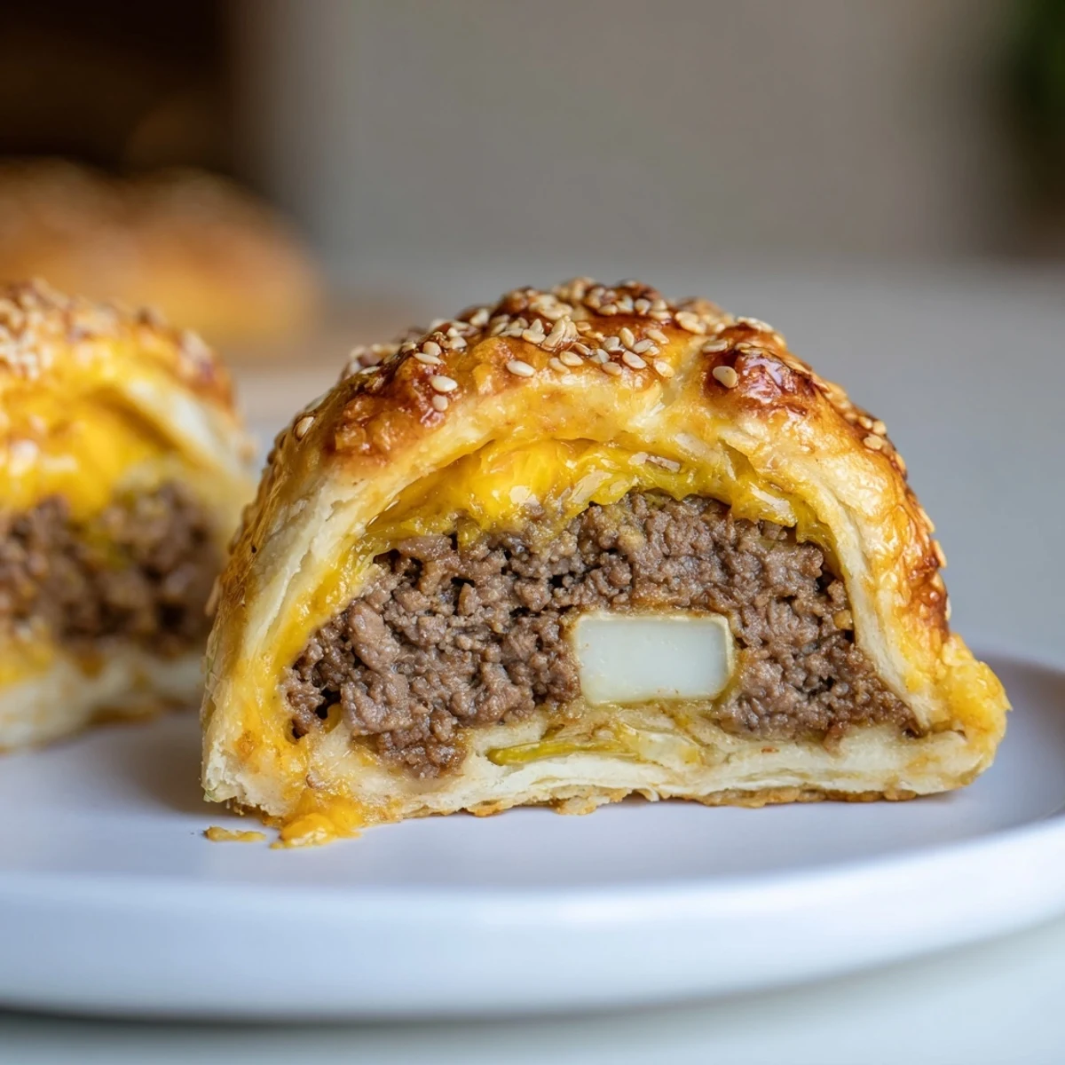 On a baking sheet, Cheesy Cheeseburger Bombs Explosion Recipe with sesame seeds
