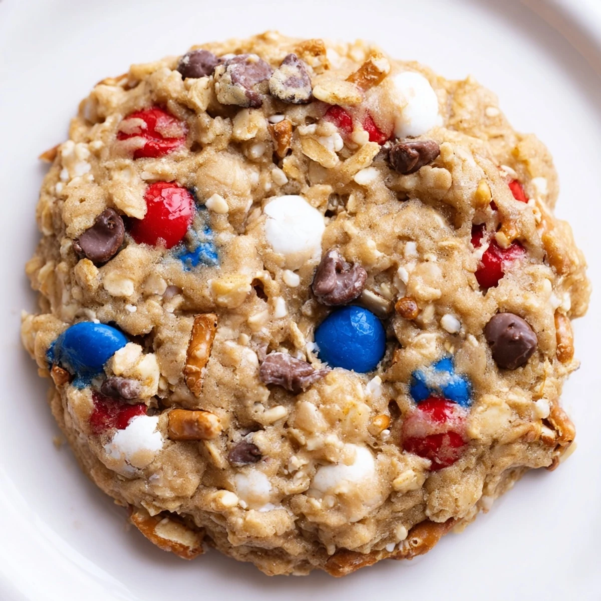 Chewy centers and colorful candies on a rack — Patriotic Monster Cookies Recipe