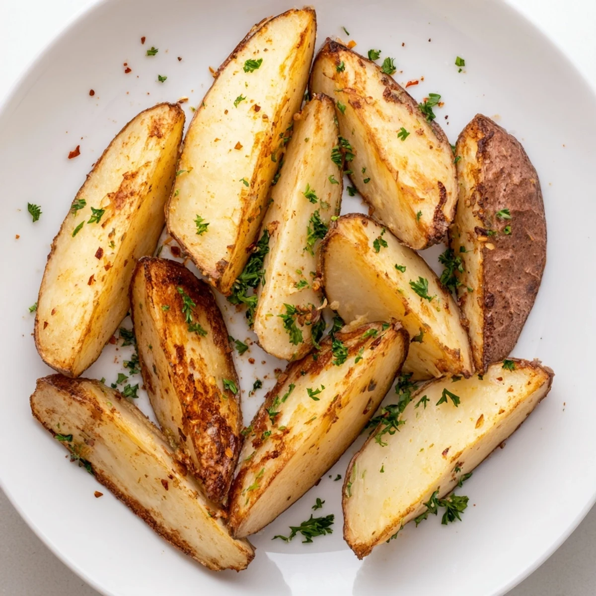Oven-roasted Potato Wedges seasoned with paprika and garlic, served with ketchup