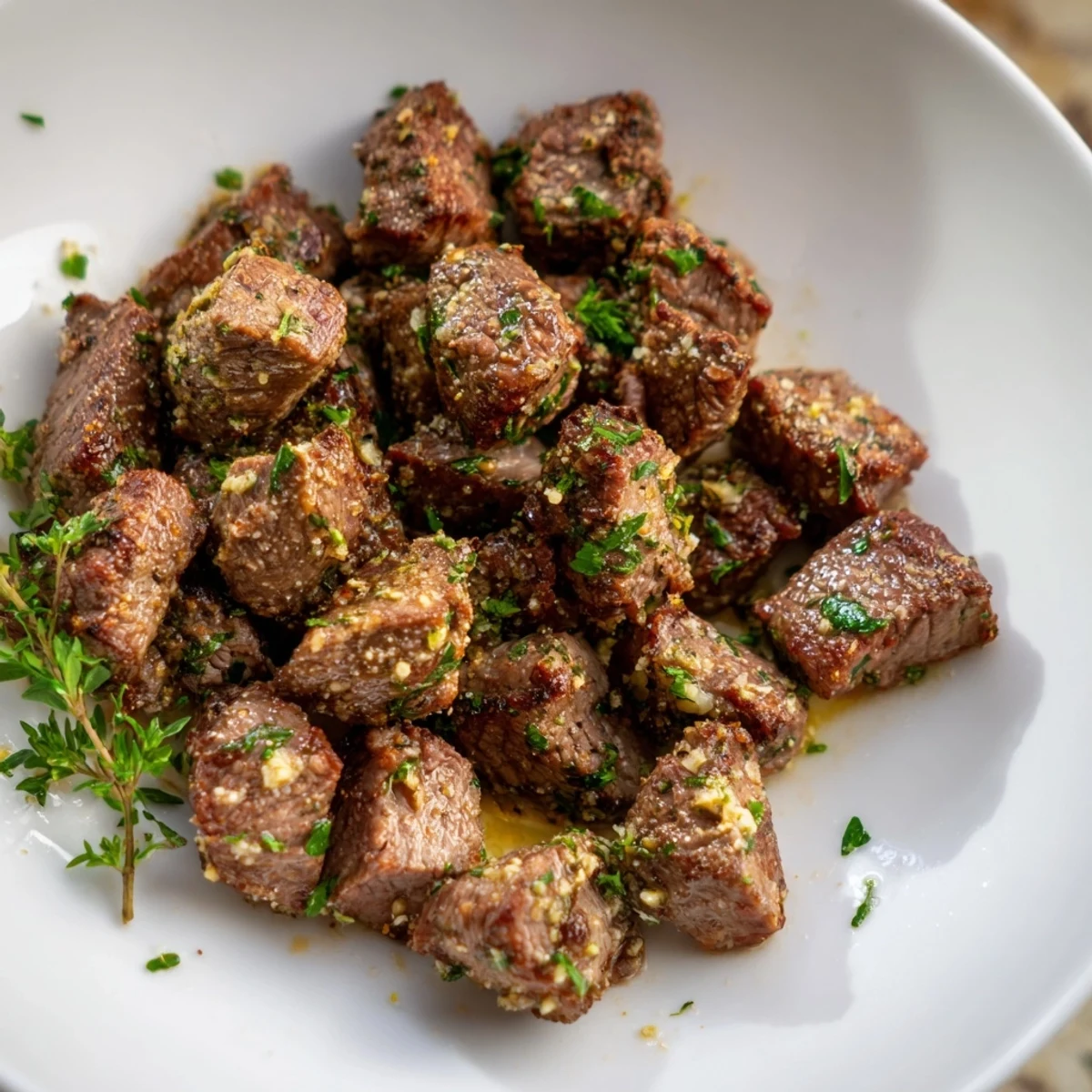 Quick weeknight Garlic Butter Steak Bites, crusty sear, garlicky aroma, flaky sea salt
