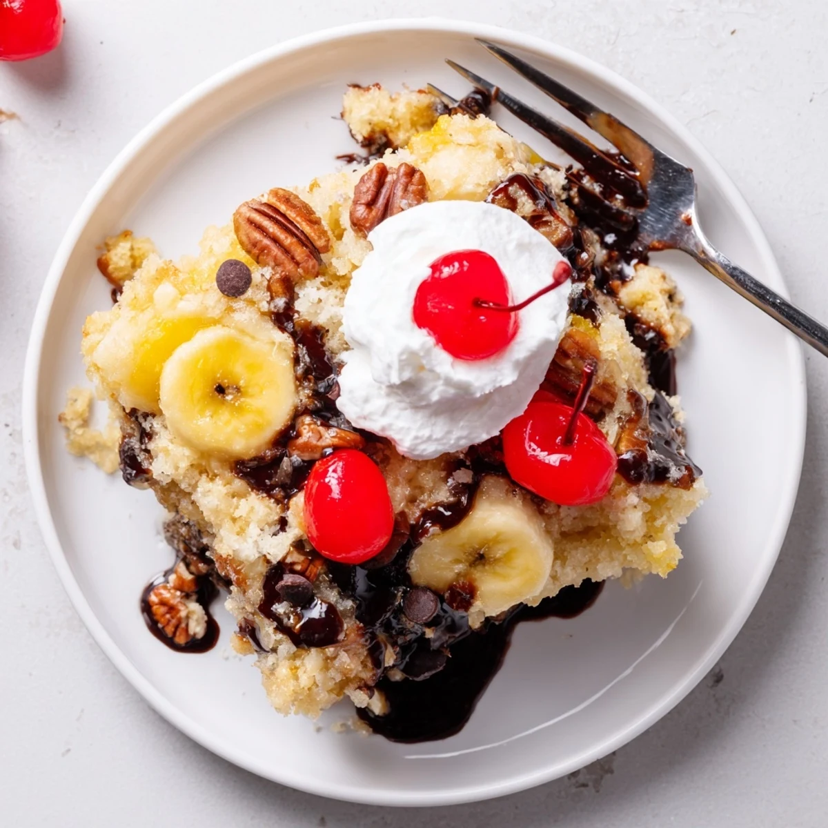 Golden Banana Split Dump Cake permeating buttery pineapple aroma, ready for scooping.