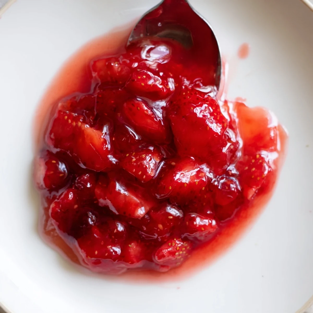 Bubbling glossy strawberries cooking in a saucepan, Strawberry Cake Filling Recipe
