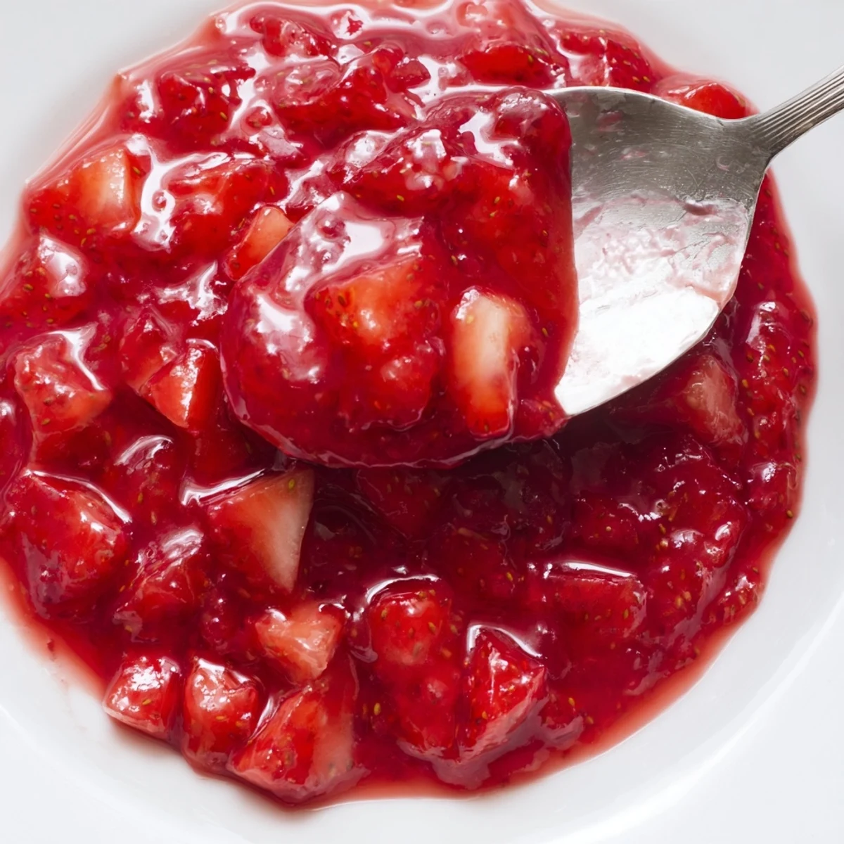 Glossy texture dotted with softened berry chunks, chilled Strawberry Cake Filling Recipe to spread