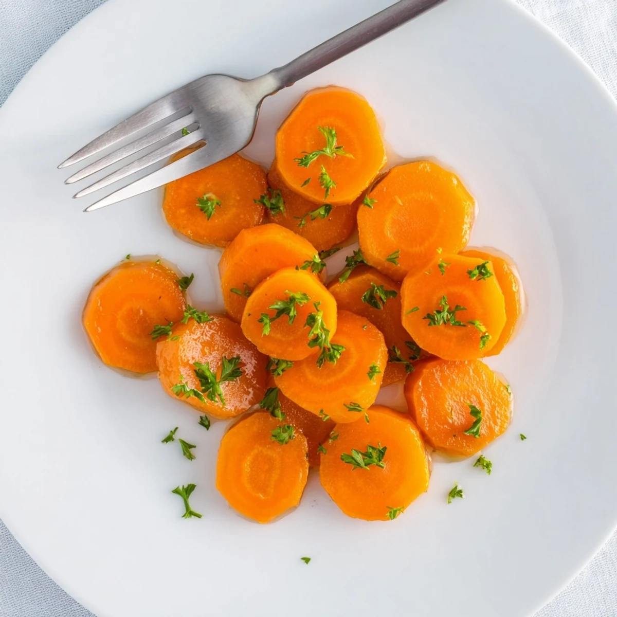 Easy glazed carrots side dish showing glossy caramelized coating on bright orange carrot slices