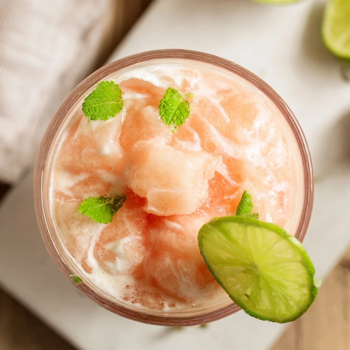 Refreshing coconut lime watermelon slushie served in chilled glasses with vibrant pink color and garnish