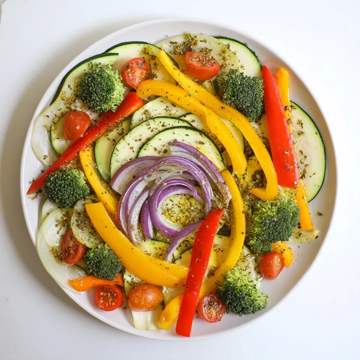 Garlic Infused Olive Oil Sauteed Veggies glistened, vibrant, served warm with parsley.