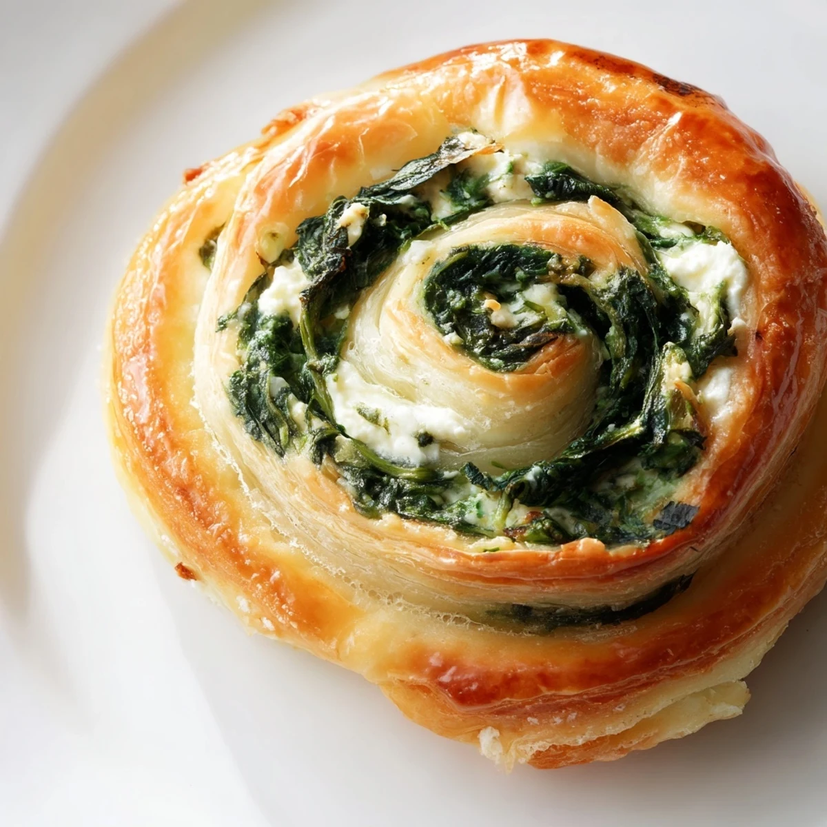 Golden gluten free spinach and feta pinwheels baked to flaky perfection on a white serving platter